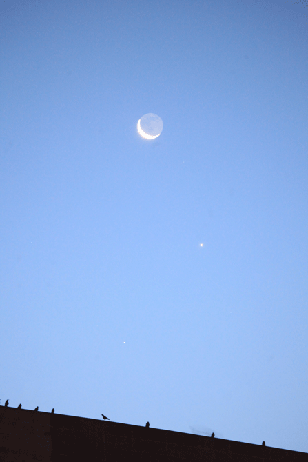明るく写した月、金星、土星