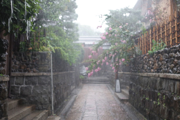 大雨の京都　石塀小路
